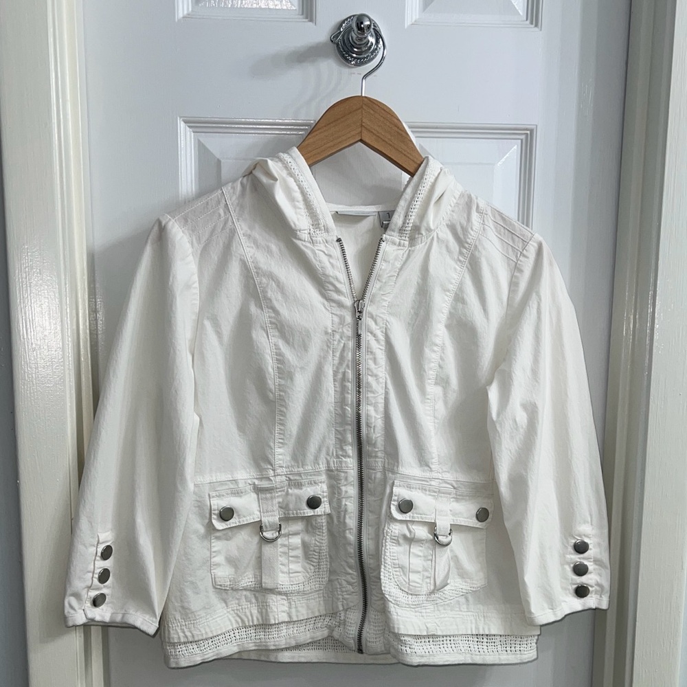 Zenergy by Chico’s – Cotton & Spandex Hooded Jacket, White, Size 1